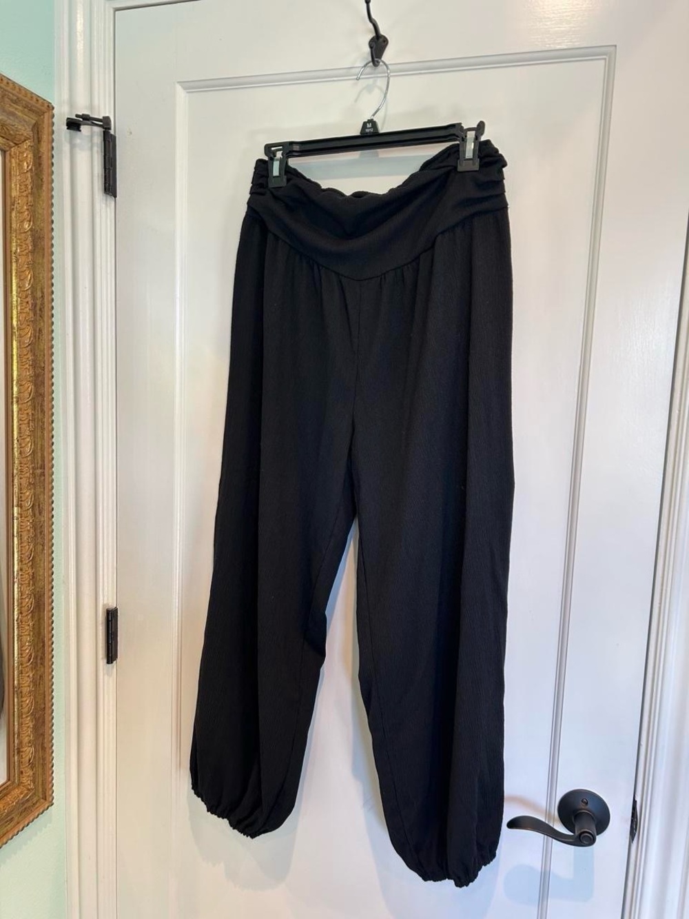 Women's Black Elastic-Waist Harem Pants
